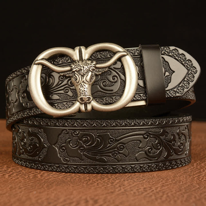 Ceinture en cuir avec boucle tête de taureau pour homme