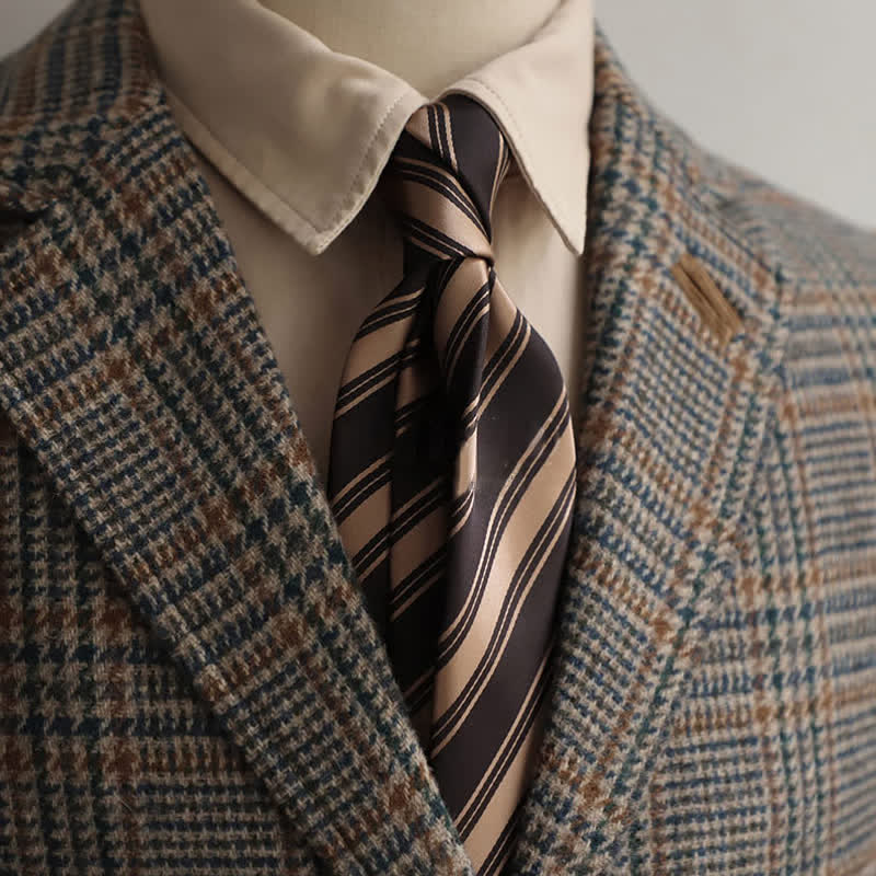 Cravate rayée classique pour homme, idéale pour le bureau - Nuance de café - image 21