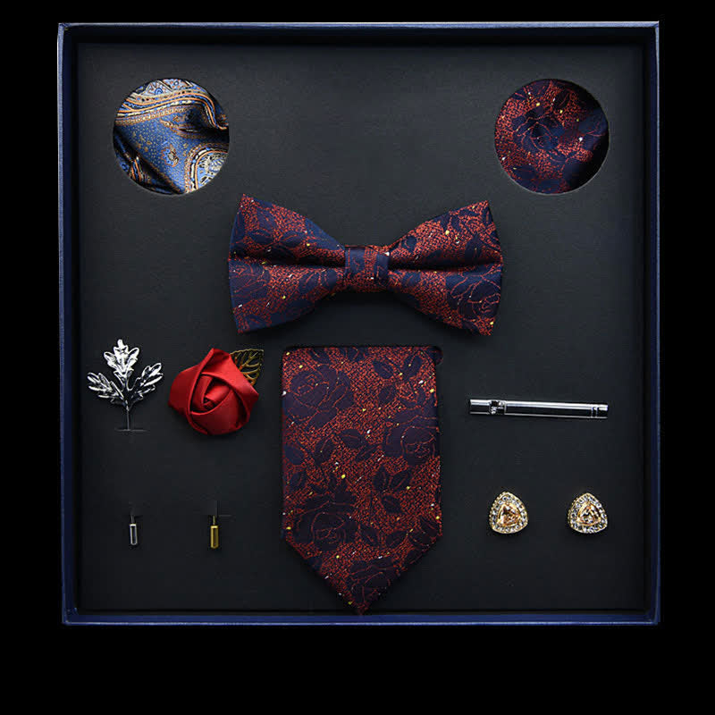 Lot de 8 nœuds papillon vintage en forme de feuille rouge et bleue, coffret cadeau - Rouge et bleu - image 0
