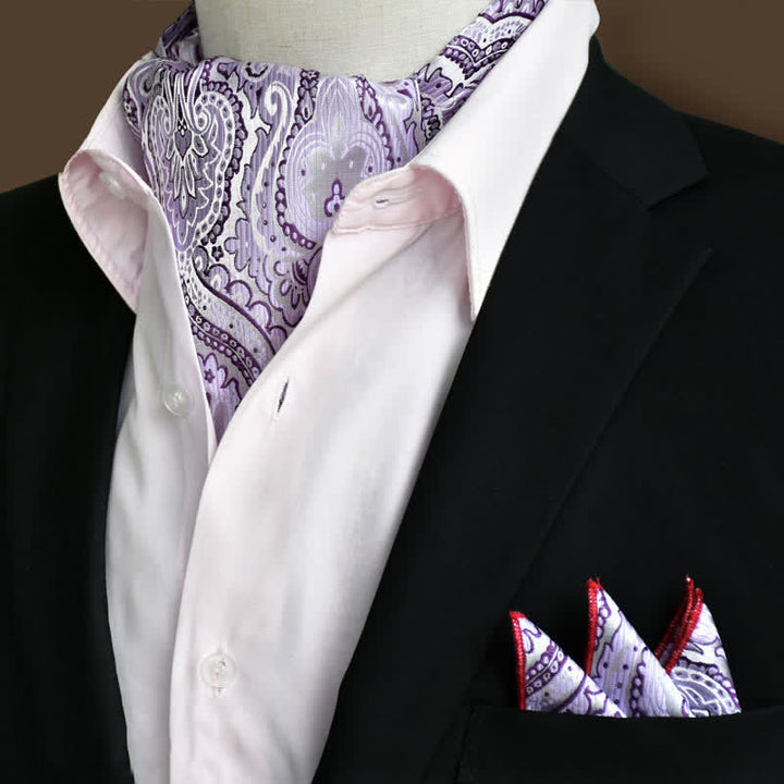 Ensemble de 2 mouchoirs de poche et cravate de luxe à motif cachemire floral lavande