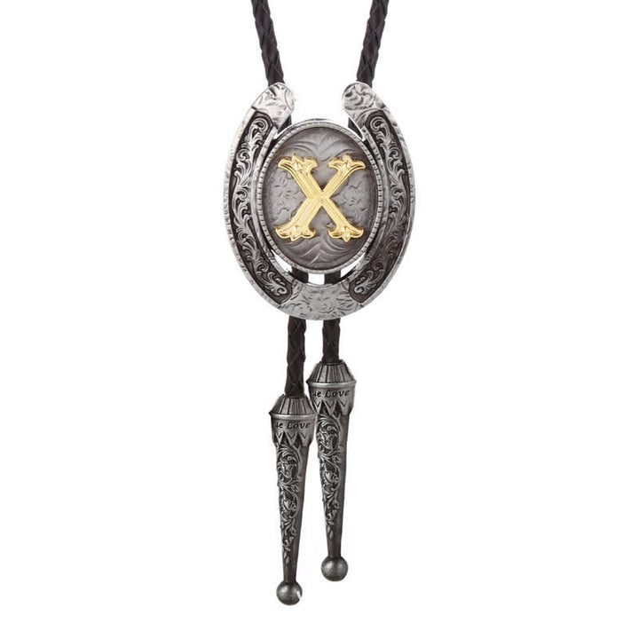 Cravate Bolo moderne avec initiales de A à Z en forme de fer à cheval de style occidental - Argent - X - image 54