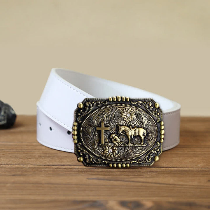 Ceinture en cuir à boucle de prière à genoux pour homme avec croix de cheval à faire soi-même