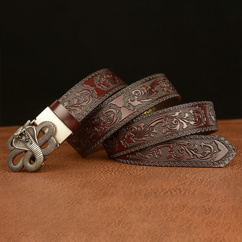 Ceinture en cuir pour homme avec boucle en forme de médaillon serpent
