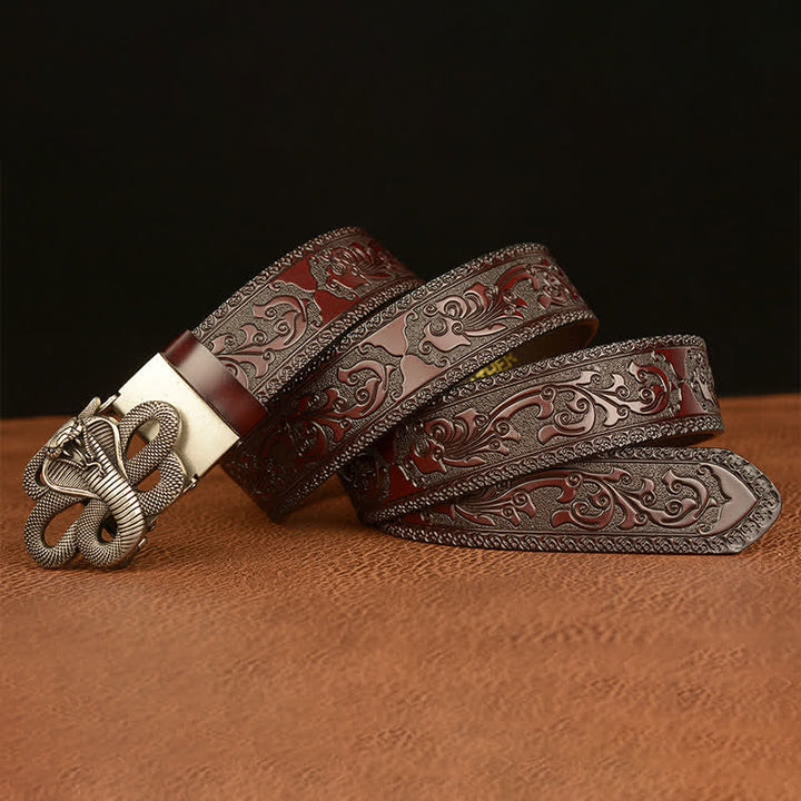Ceinture en cuir pour homme avec boucle en forme de médaillon serpent