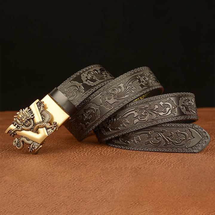 Ceinture en cuir avec motif dragon en relief et lettre V pour homme