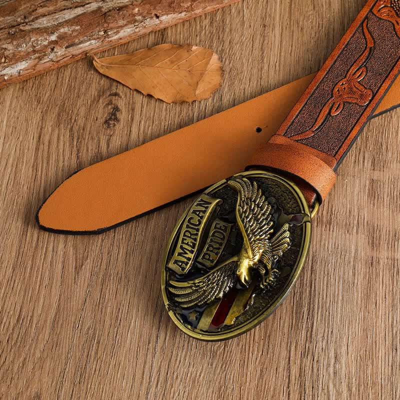 Ceinture en cuir pour homme avec motif aigle à tête blanche American Pride