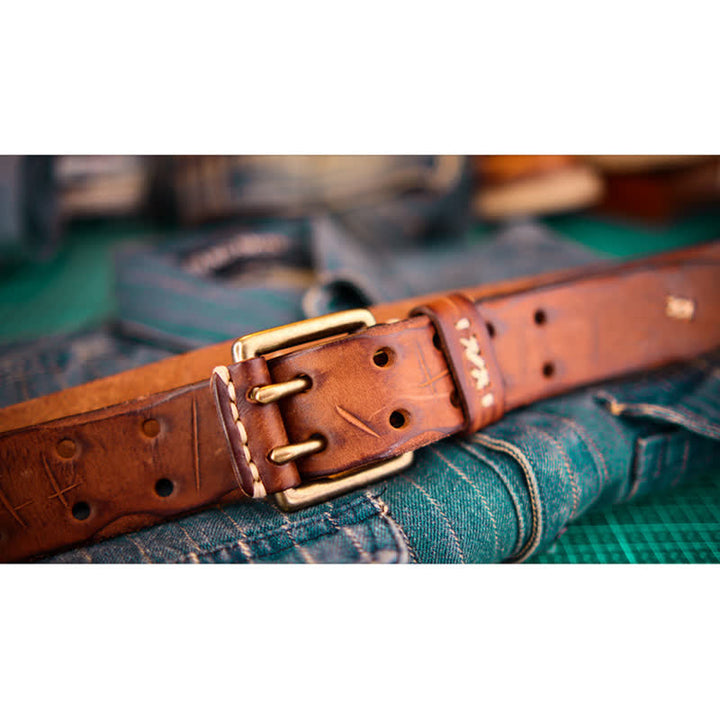 Ceinture large en cuir à double boucle pour homme