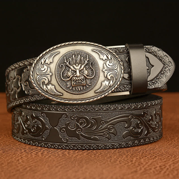 Ceinture en cuir à boucle elliptique pour homme avec dragon