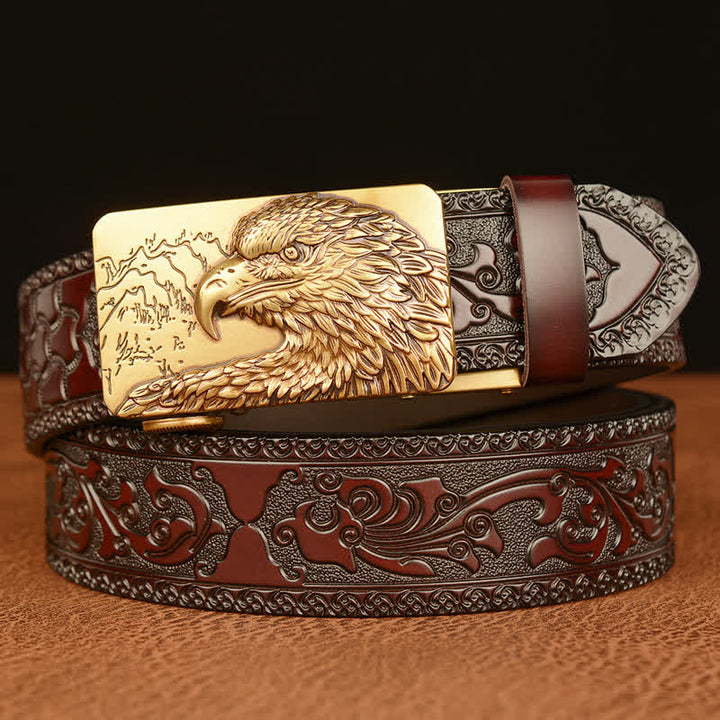 Ceinture en cuir sculptée à tête d'aigle pour homme