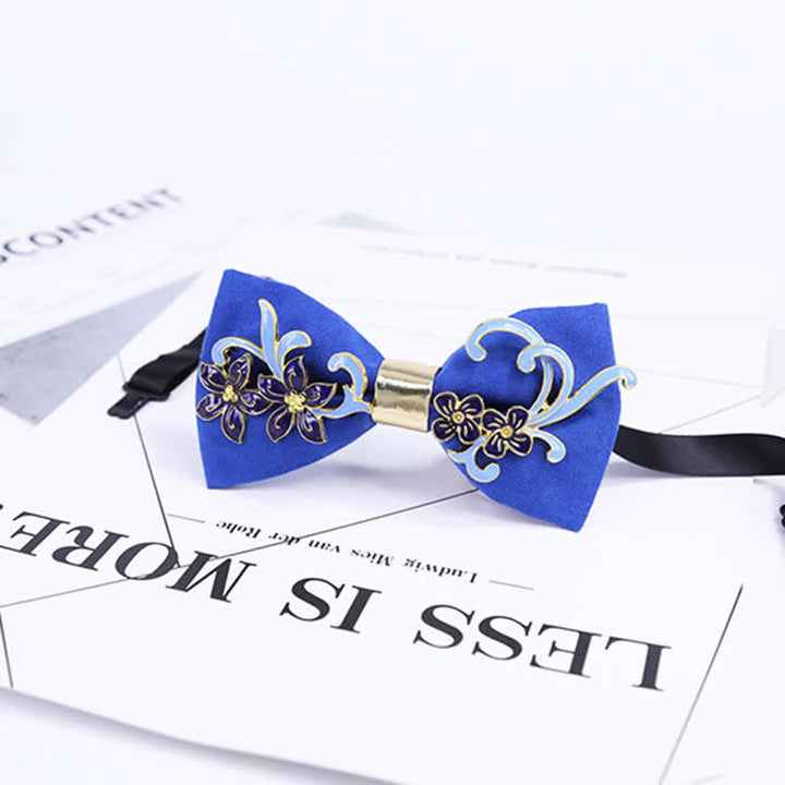 Nœud papillon en émail pour homme avec décor de fleurs et de feuilles