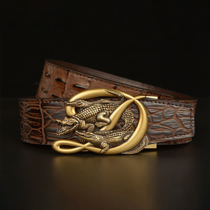 Ceinture en cuir à motif alligator avec boucle en crocodile pour homme