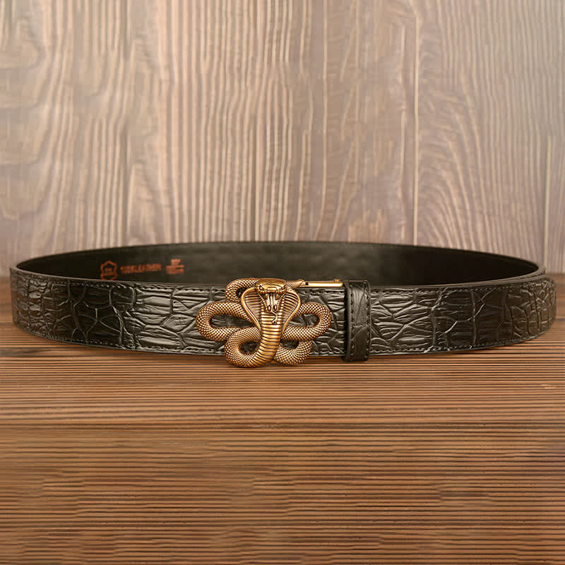 Ceinture en cuir à motif alligator cobra bouclé pour homme