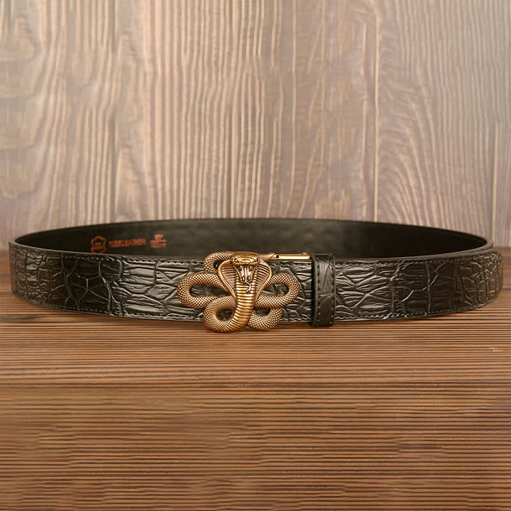 Ceinture en cuir à motif alligator cobra bouclé pour homme