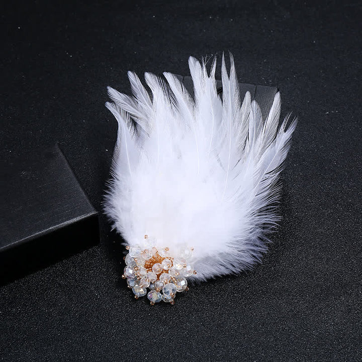 Broche de luxe en cristal avec branches et plumes de flocon de neige pour femme