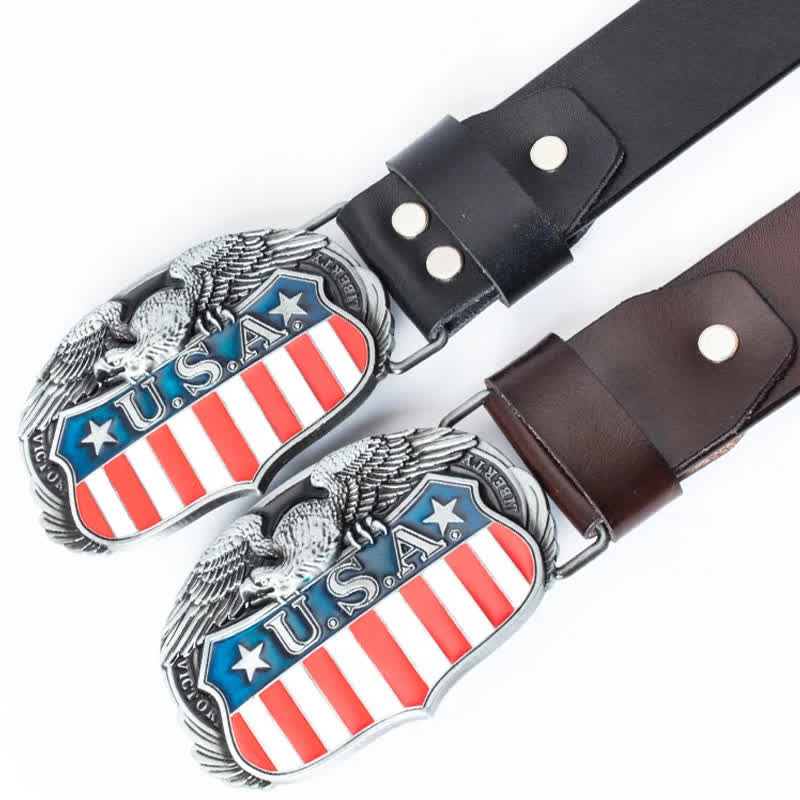 Ceinture en cuir pour homme avec drapeau américain et aigle volant