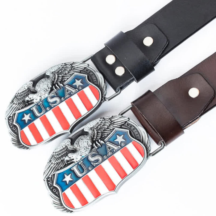 Ceinture en cuir pour homme avec drapeau américain et aigle volant
