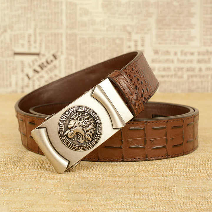 Ceinture en cuir à motif alligator tête de lion pour homme