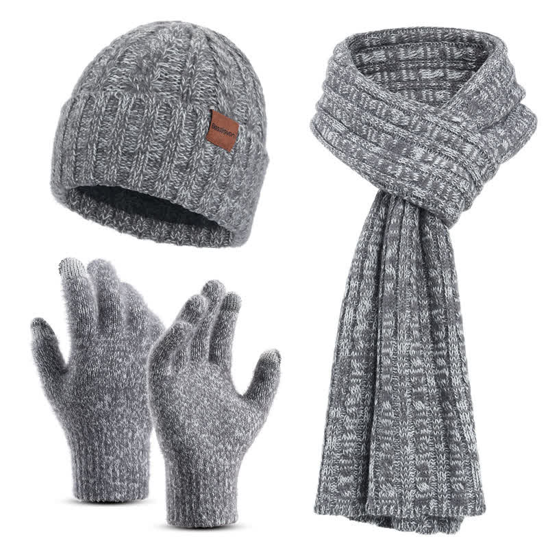 Ensemble de 3 gants unisexes élégants avec chapeau, écharpe longue et écran tactile