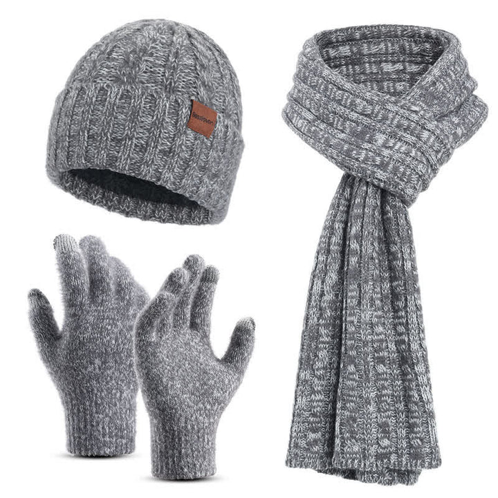Ensemble de 3 gants unisexes élégants avec chapeau, écharpe longue et écran tactile