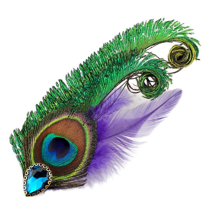 Broche en strass avec plumes d'oeil de paon