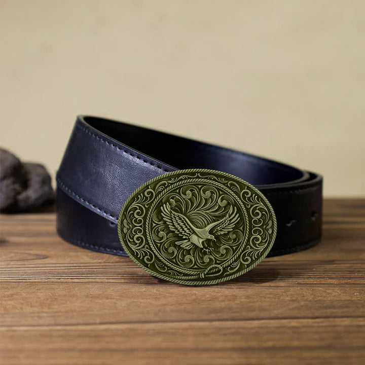 Ceinture en cuir à boucle florale gravée Soaring Eagle pour homme