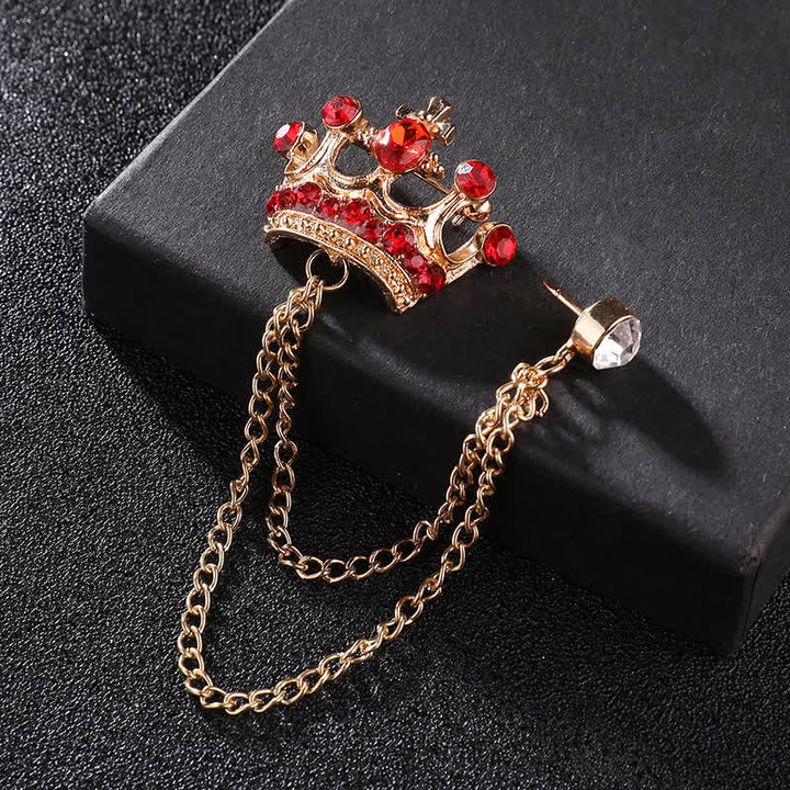 Broche en chaîne et strass pour homme avec couronne rétro - Or et rouge - image 9