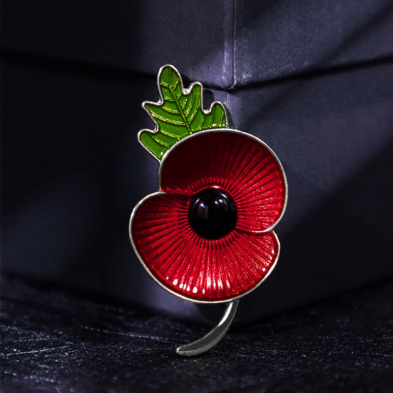 Broche commémorative unisexe en forme de feuille de pavot rouge - Argent - image 4