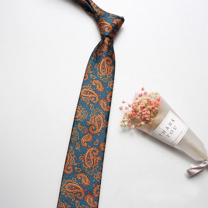 Cravate de luxe décontractée à motif cachemire audacieux pour homme - Orange et bleu sarcelle - image 3