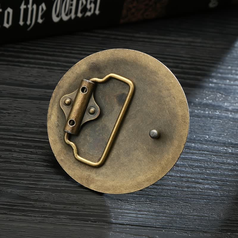 Ceinture en cuir à boucle ronde pour homme avec motif arbre de vie