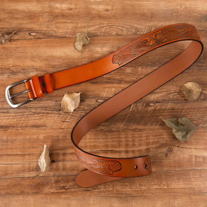 Ceinture en cuir à motif drapeau aigle en relief pour homme