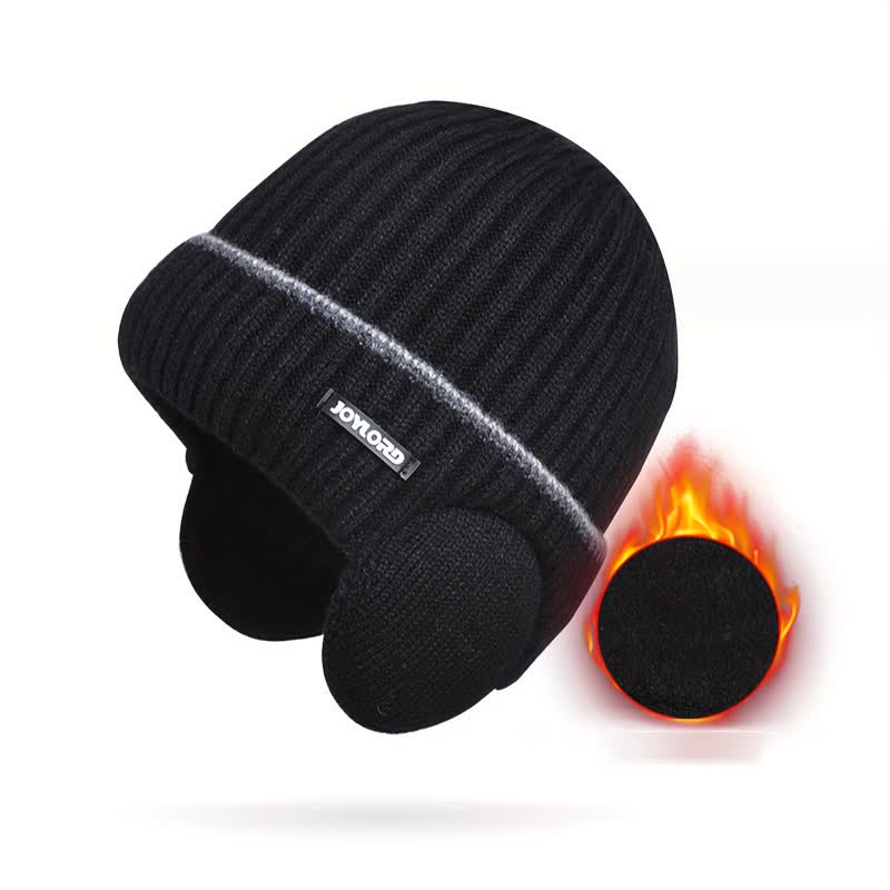 Bonnet unisexe en tricot épais et élastique avec cache-oreilles de couleur unie