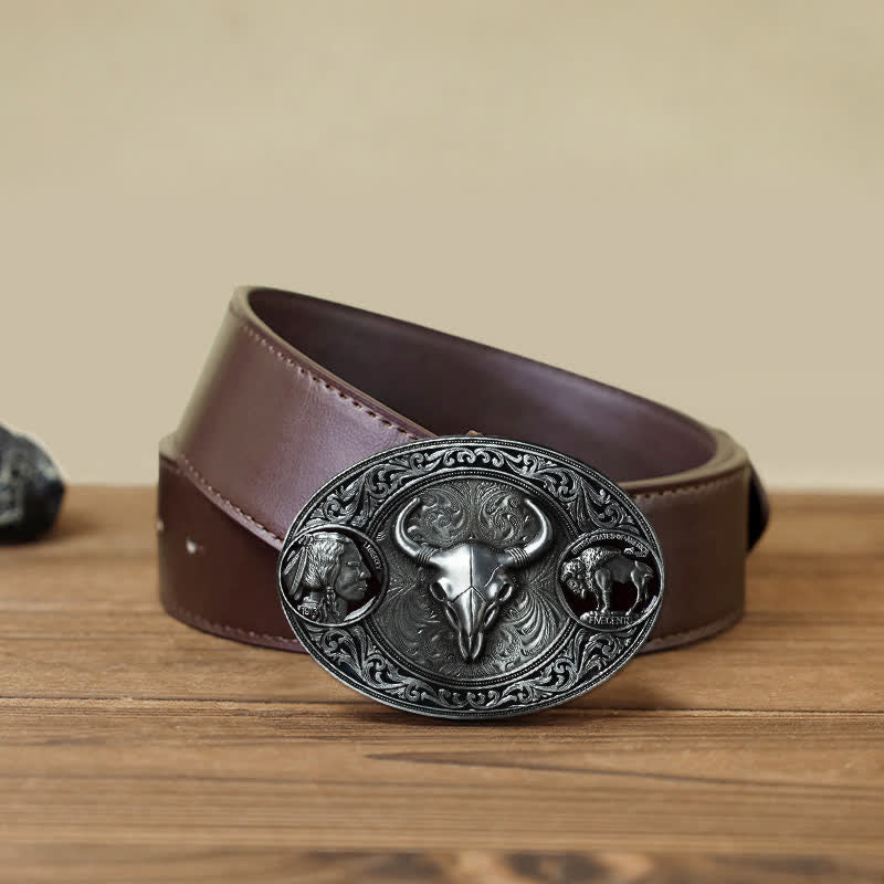 Ceinture en cuir à boucle pour homme avec tête de mort typiquement occidentale