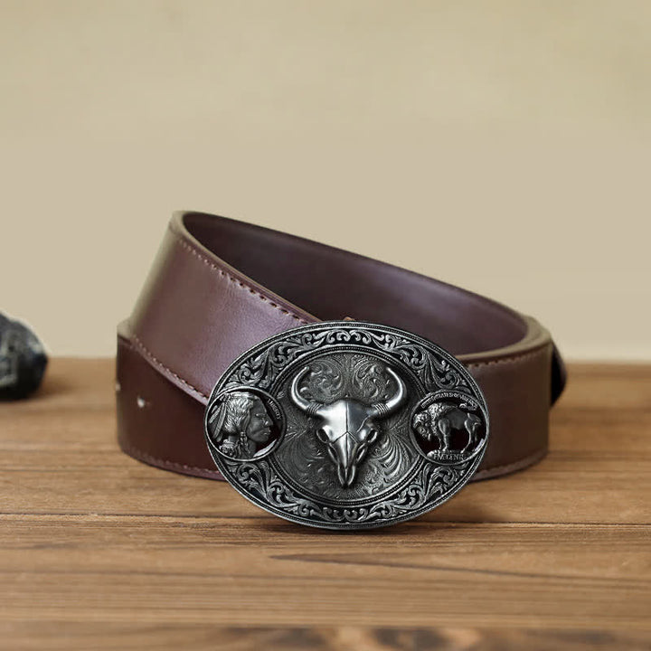 Ceinture en cuir à boucle pour homme avec tête de mort typiquement occidentale