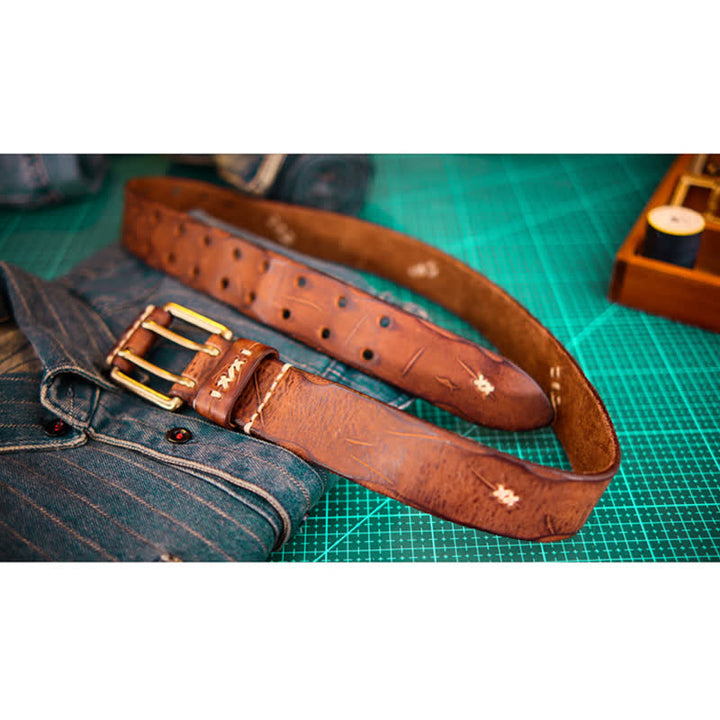 Ceinture large en cuir à double boucle pour homme