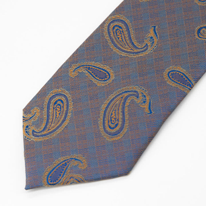 Cravate pour homme à motif cachemire bleu et doré Kaleidoscope
