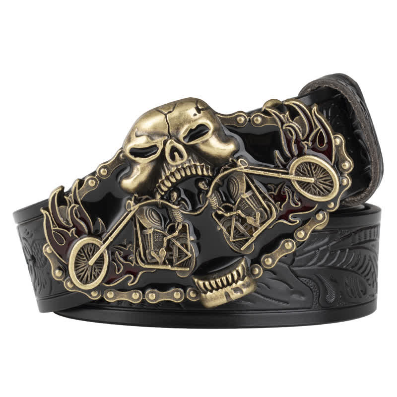 Ceinture en cuir gothique pour homme avec tête de fantôme de moto