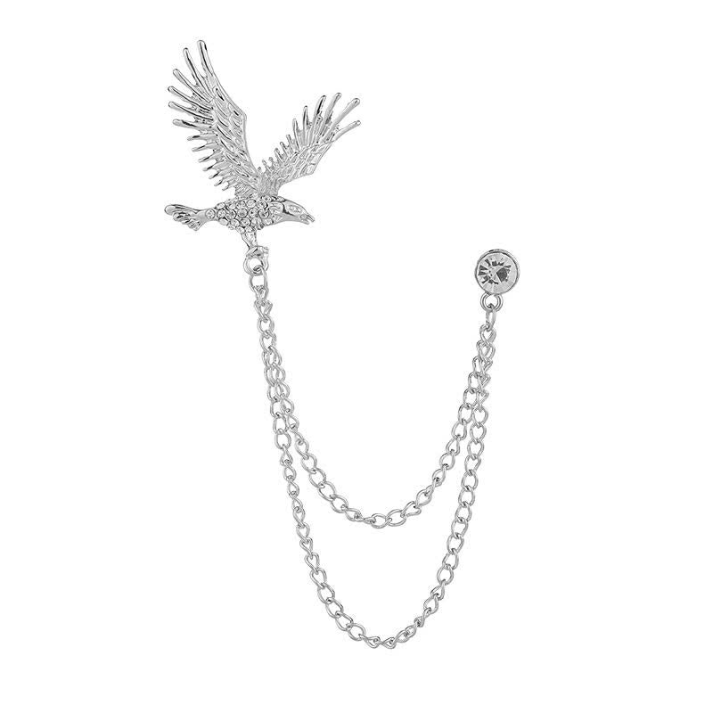 Broche en strass pour homme représentant un aigle en plein vol