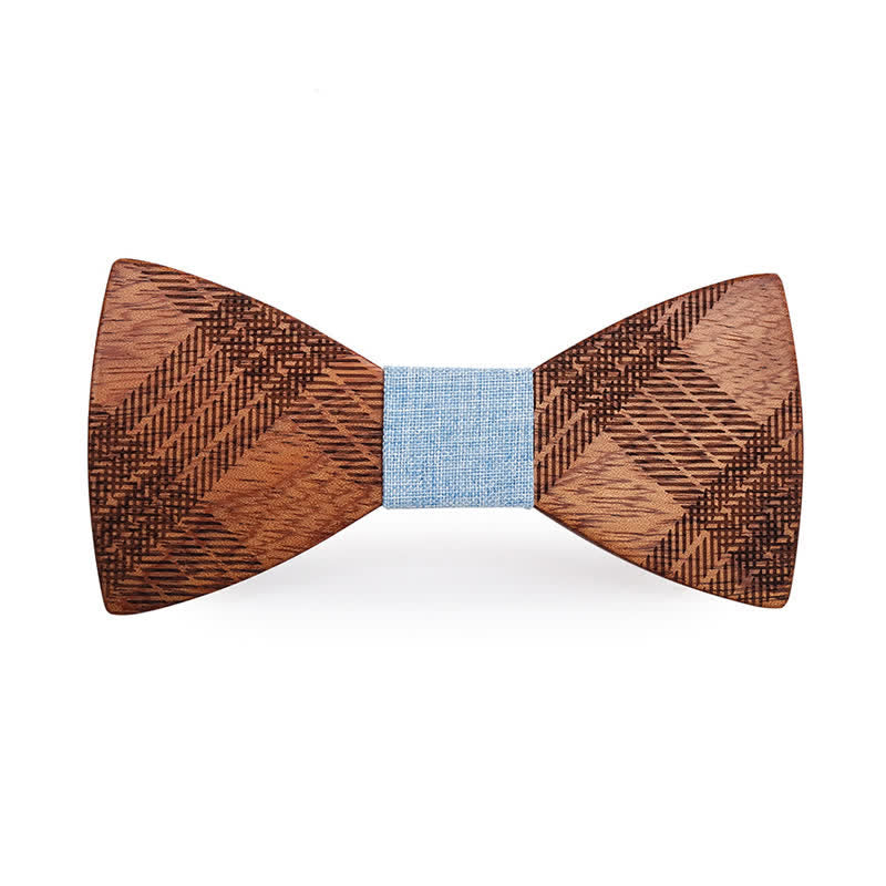 Nœud papillon en bois à motif damier étoilé pour homme