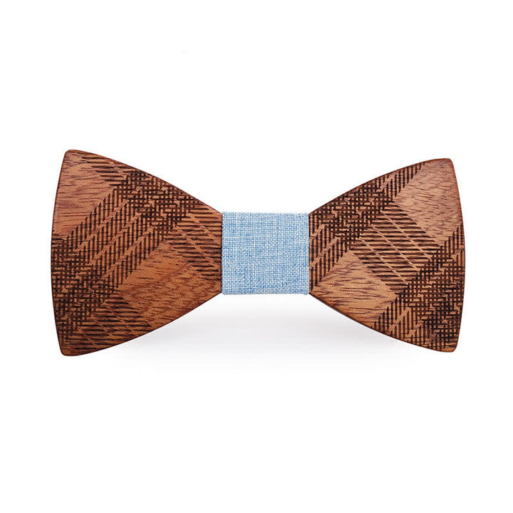 Nœud papillon en bois à motif damier étoilé pour homme