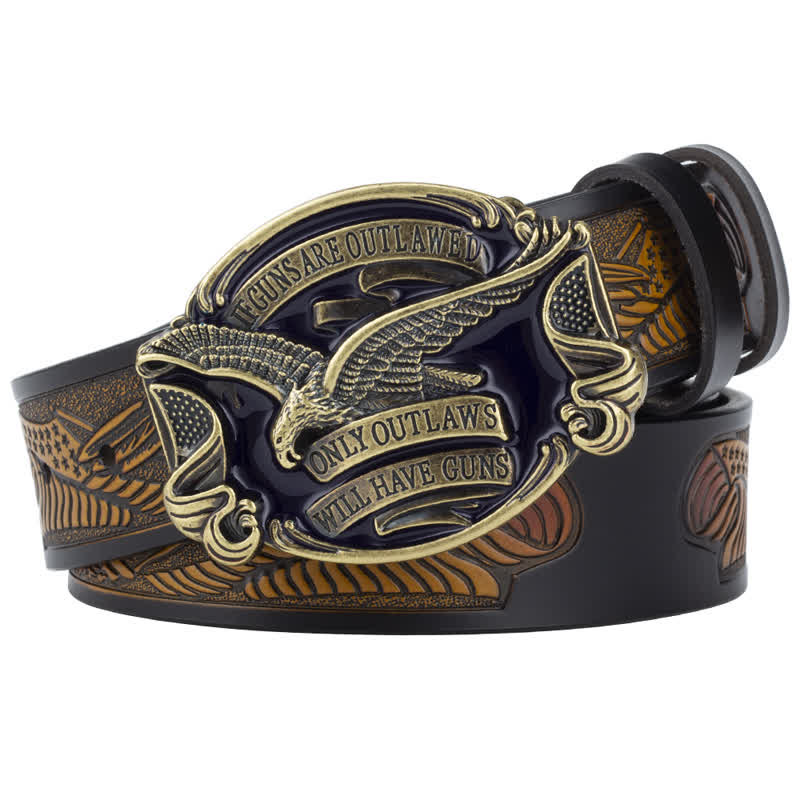 Ceinture en cuir pour homme avec drapeau américain Soaring Eagle