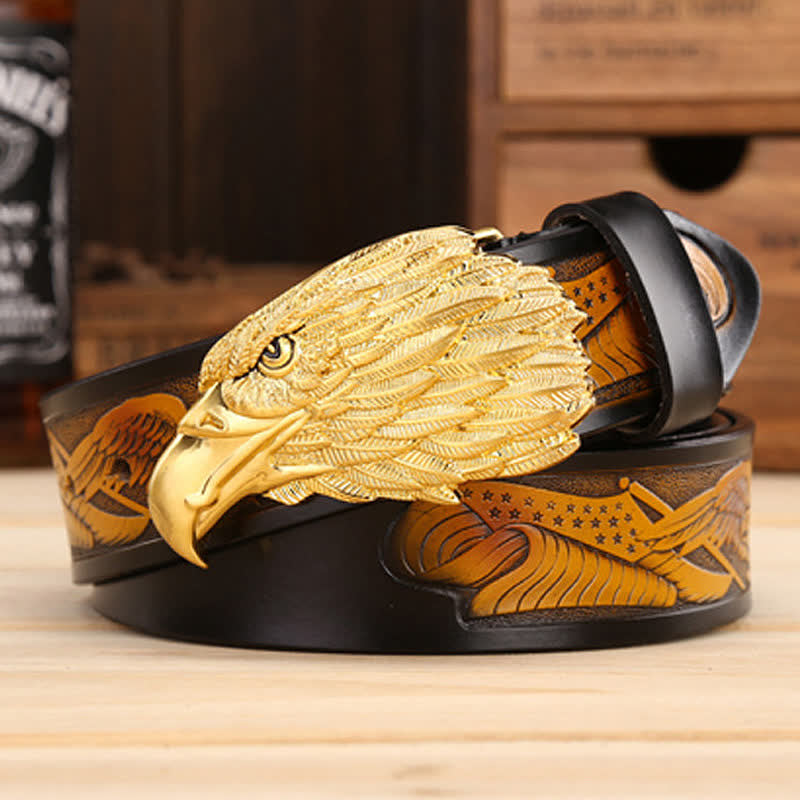 Ceinture en cuir avec boucle d'aigle et tête de vautour 3D pour homme