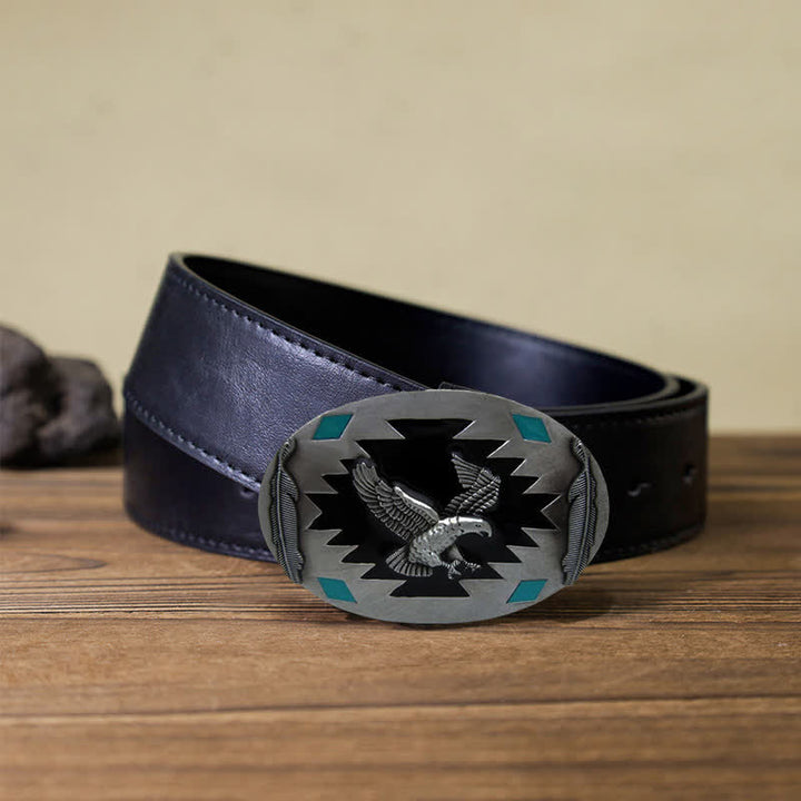 Ceinture en cuir à boucle pour homme avec motif aigle volant occidental