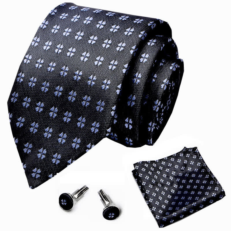 Lot de 3 cravates pour homme en trèfle porte-bonheur noir et bleu 