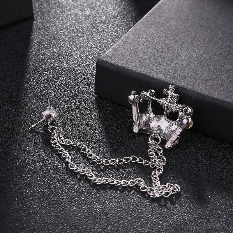 Broche en chaîne et strass pour homme avec couronne rétro - image 3