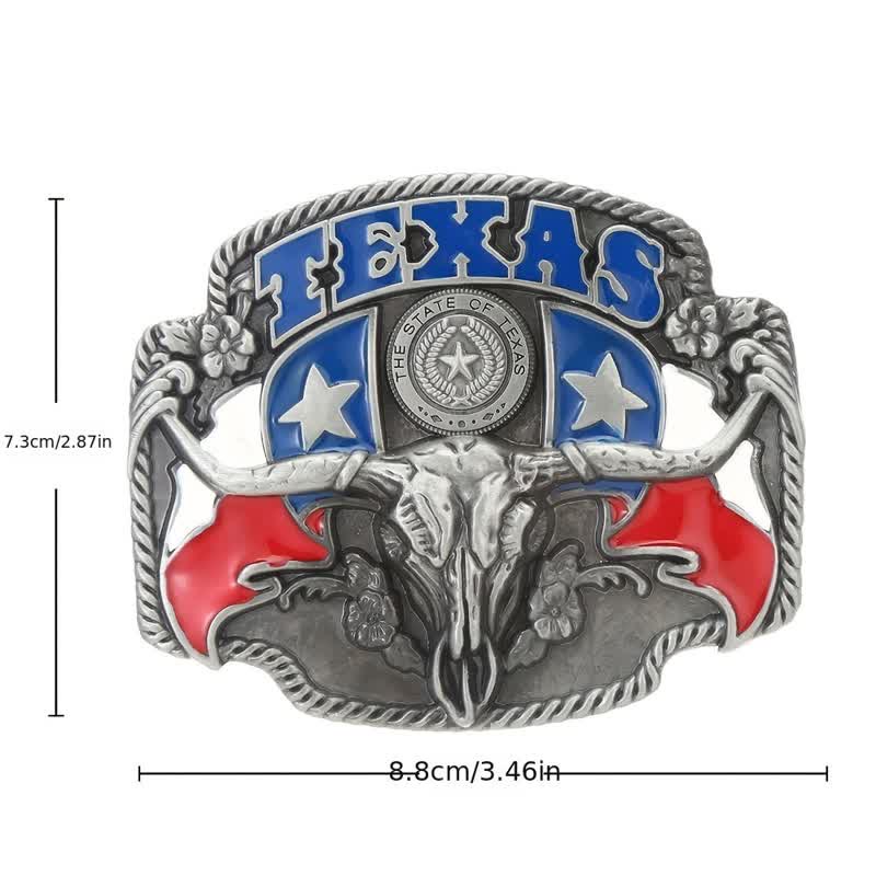 Ceinture en cuir à boucle pour homme avec drapeau du Texas Longhorn Bull