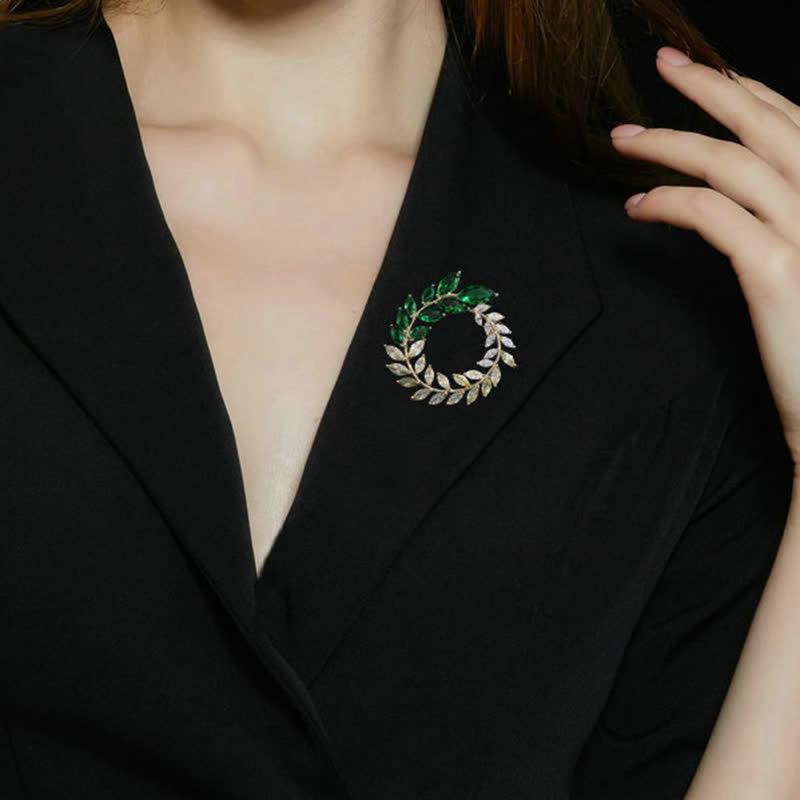 Broche en zircon doré pour femme avec feuilles de blé