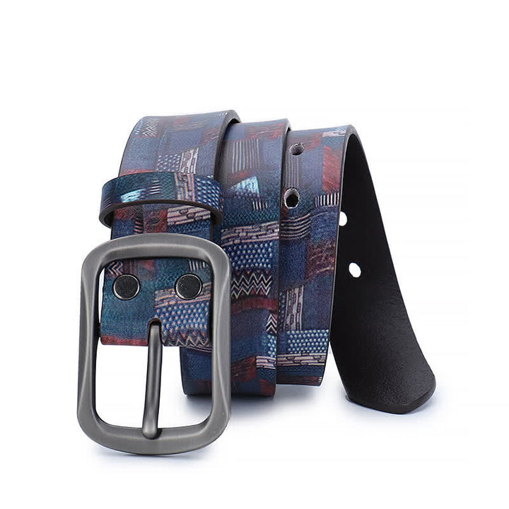 Ceinture en cuir véritable à motif graffiti bleu marine