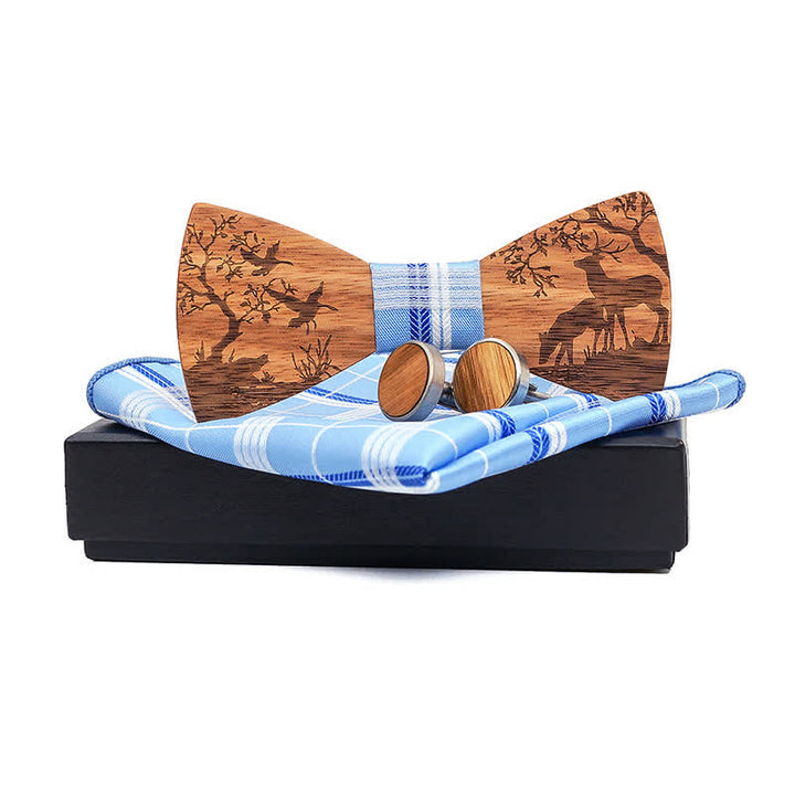 Lot de 3 nœuds papillon fantaisie en bois pour homme en forme d'élan de Noël