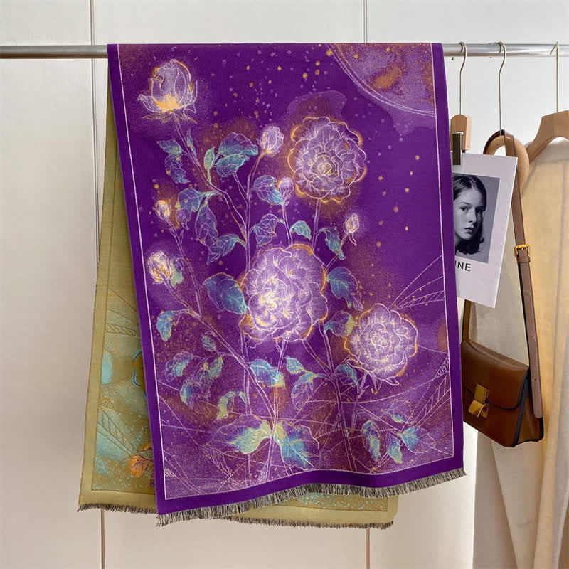 Écharpe épaisse à motif de peinture à l'huile pour femme avec magnifique scène