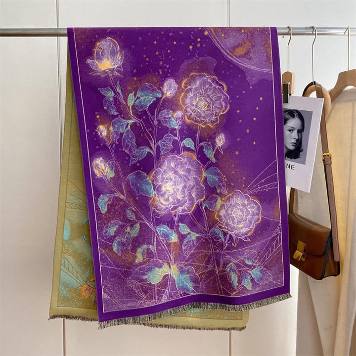 Écharpe épaisse à motif de peinture à l'huile pour femme avec magnifique scène